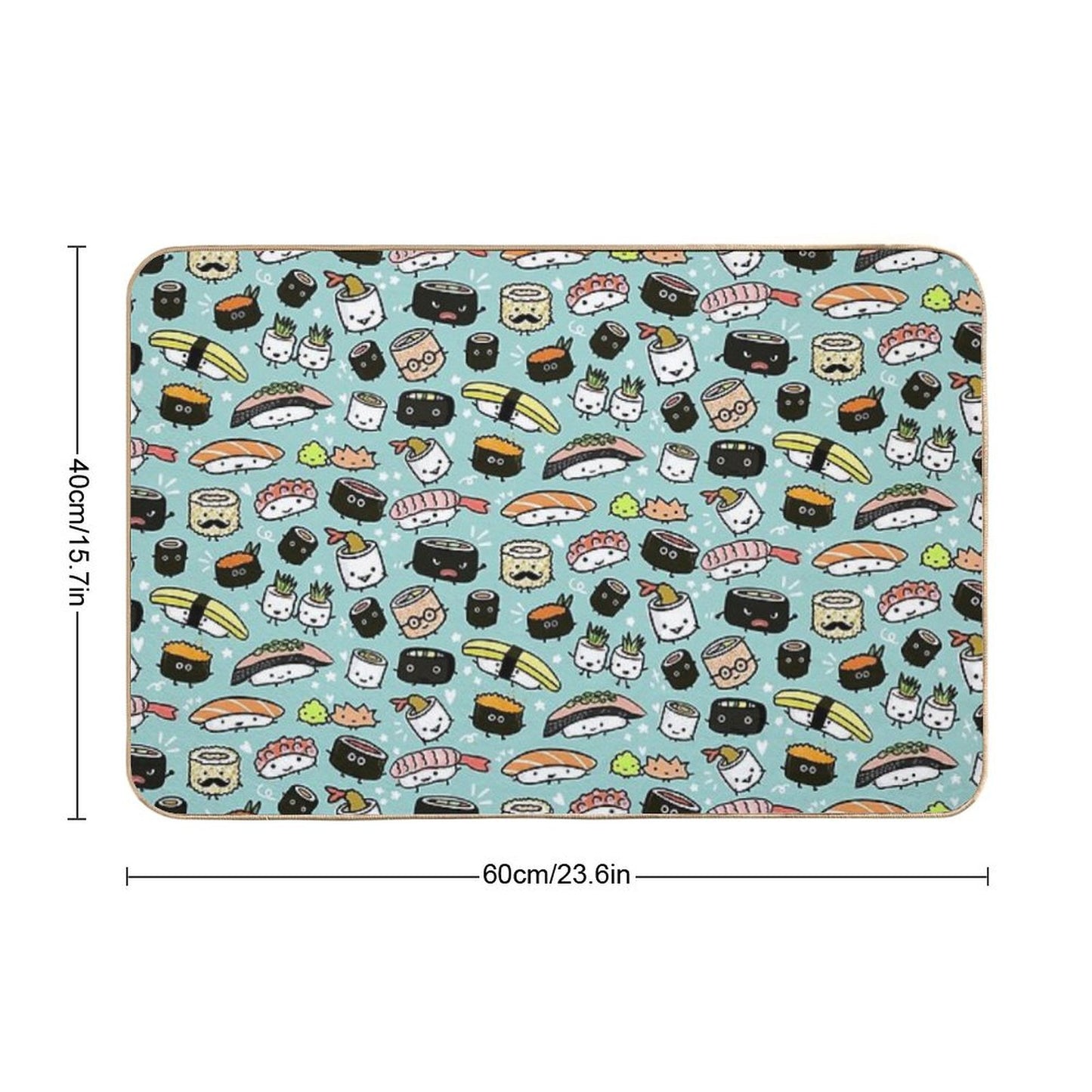 Cute Sushi Pattern Kawaii Sushi Characters Bath Mat