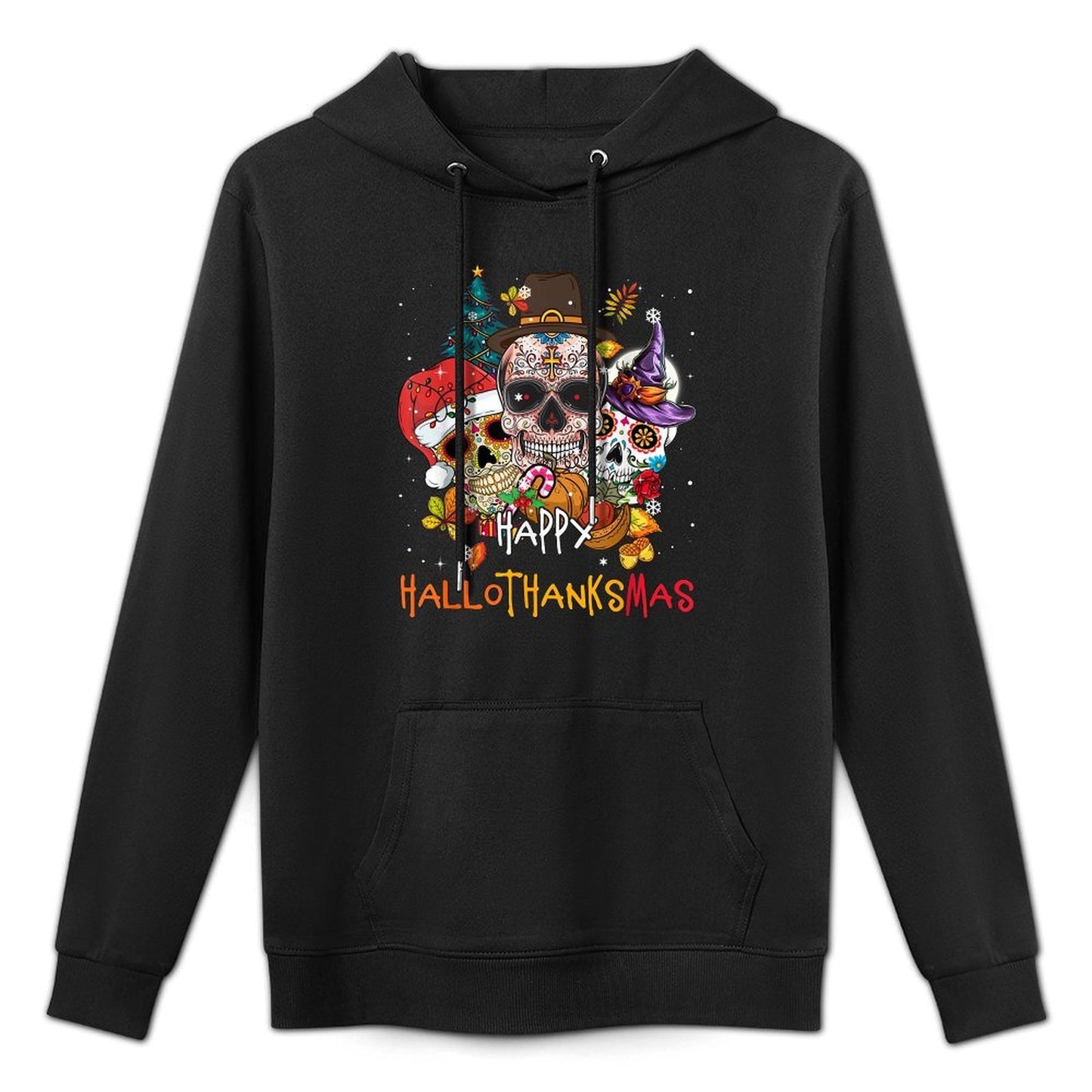 Sugar-Skull Skeleton Halloween Xmas Happy Hallothanksmas Versatile Streetwear Hoodie
