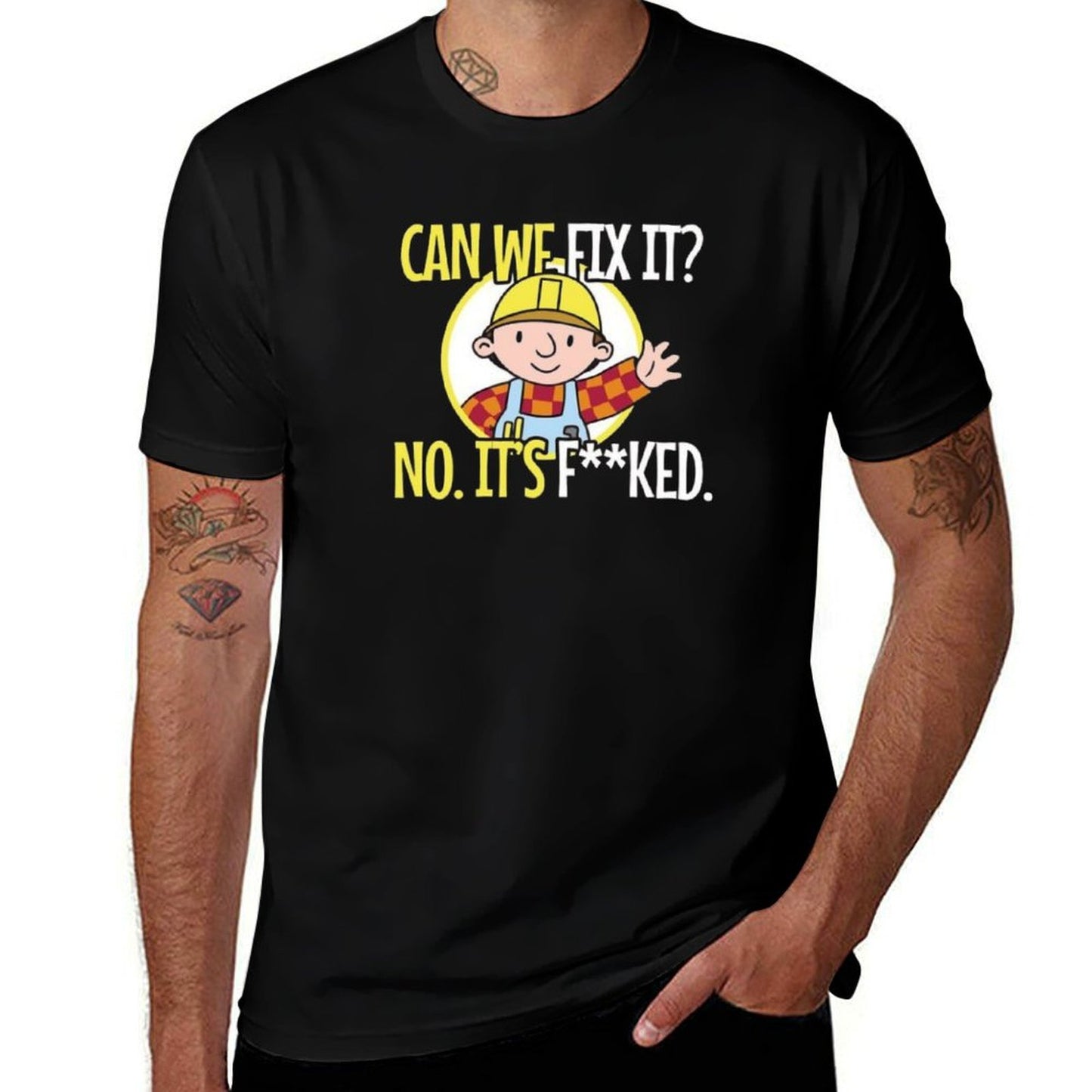 Can We Fix It Funny Repair Man Heathered Texture T-Shirt