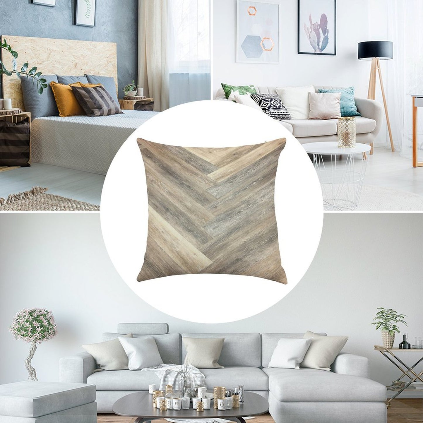 Contemporary Caramel Brown Grey Beige Farmhouse Barn Wood Linen Throw Pillow Cover