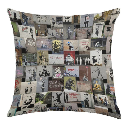 Banksy Linen Throw Pillow Cover
