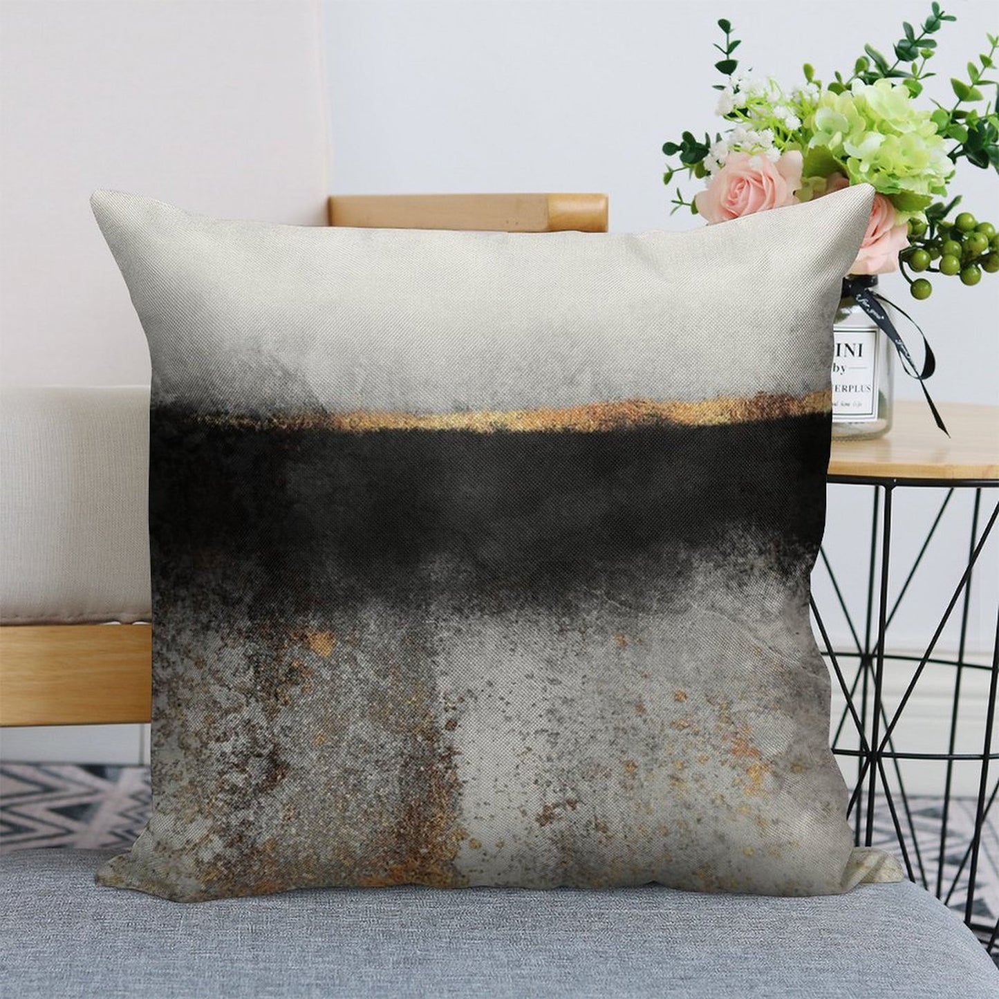 Soot And Gold Linen Throw Pillow Cover