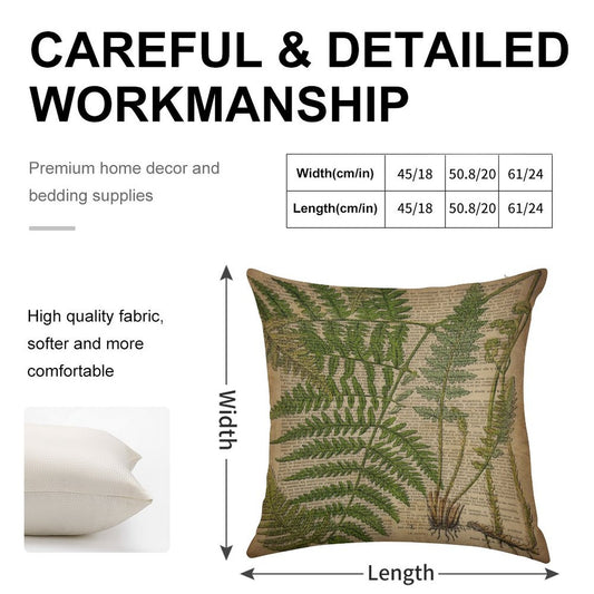 Vintage Foliage Hipster Botanical Print Fern Leaves Linen Throw Pillow Cover