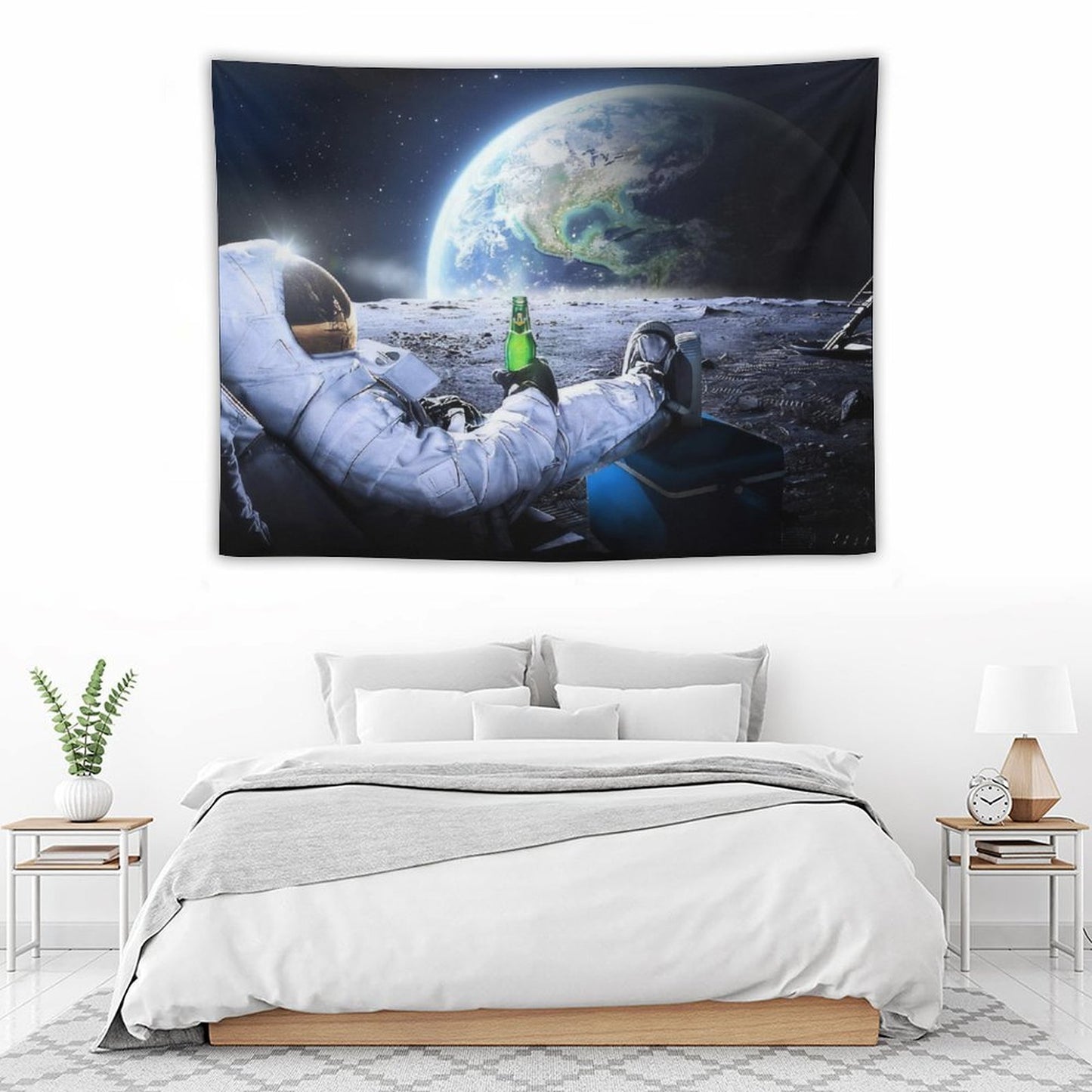 Astronaut on The Moon with Beer Tapestry