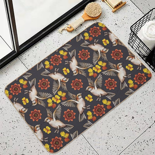 Autumn Sparrows with Flowers & Leaves Bath Mat
