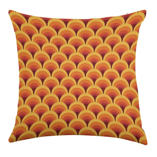 Orange Wave Gradient Retro Pattern Linen Throw Pillow Cover
