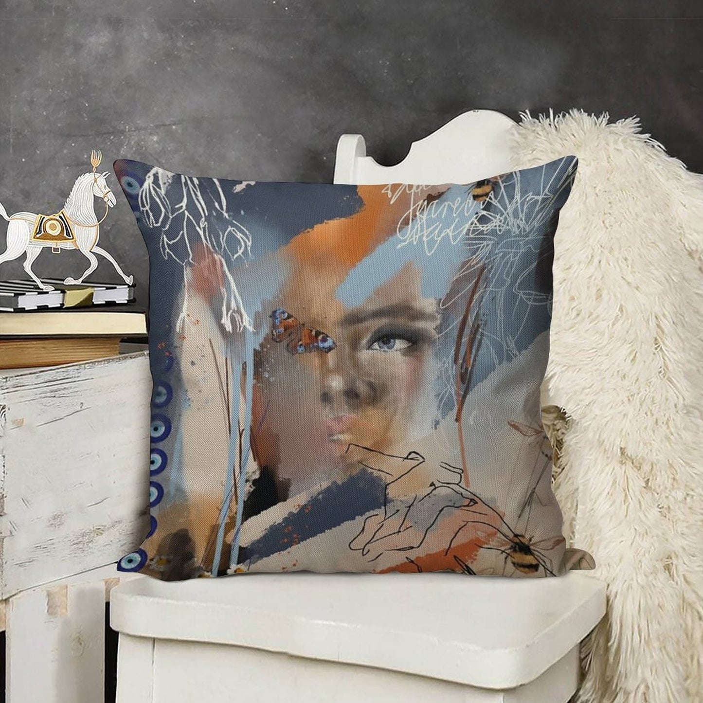 Wings of Psyche Linen Throw Pillow Cover
