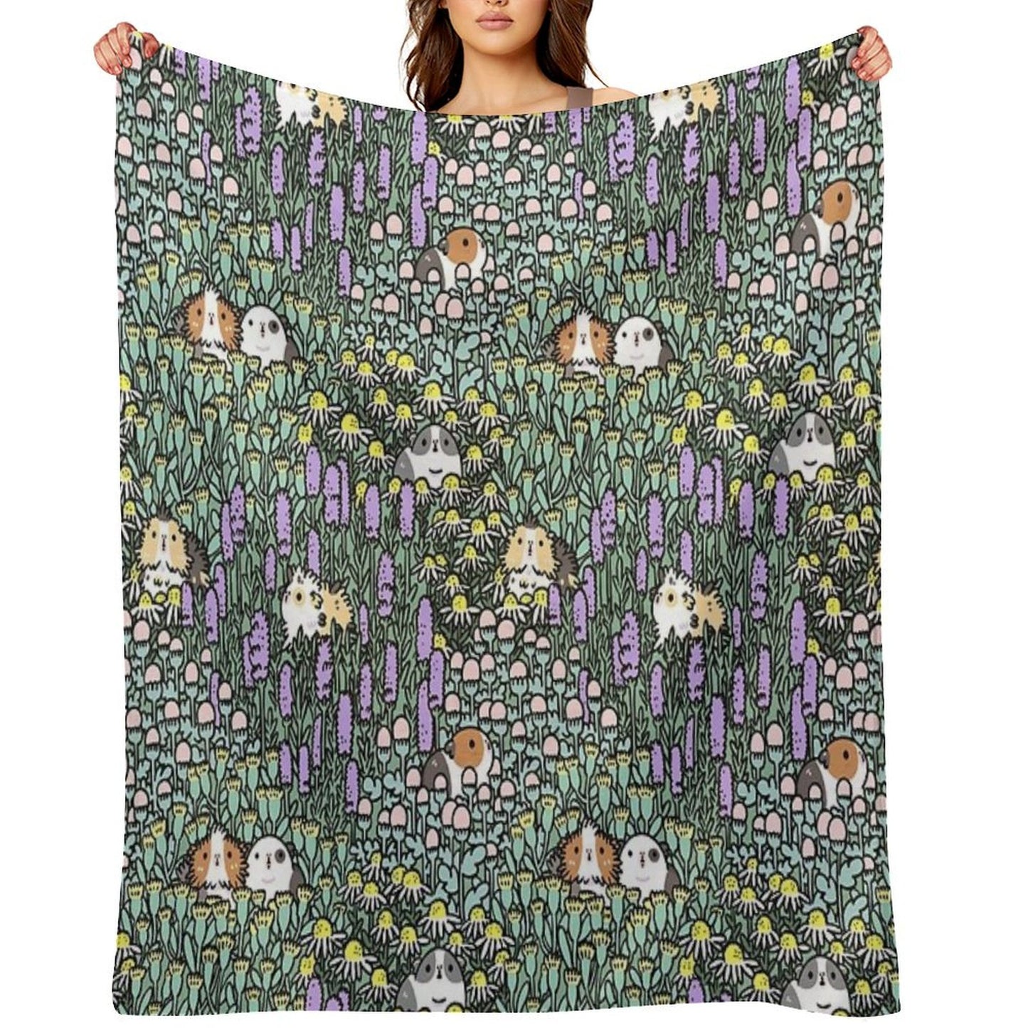 Guinea Pigs And Garden Herbs Pattern Throw Blanket