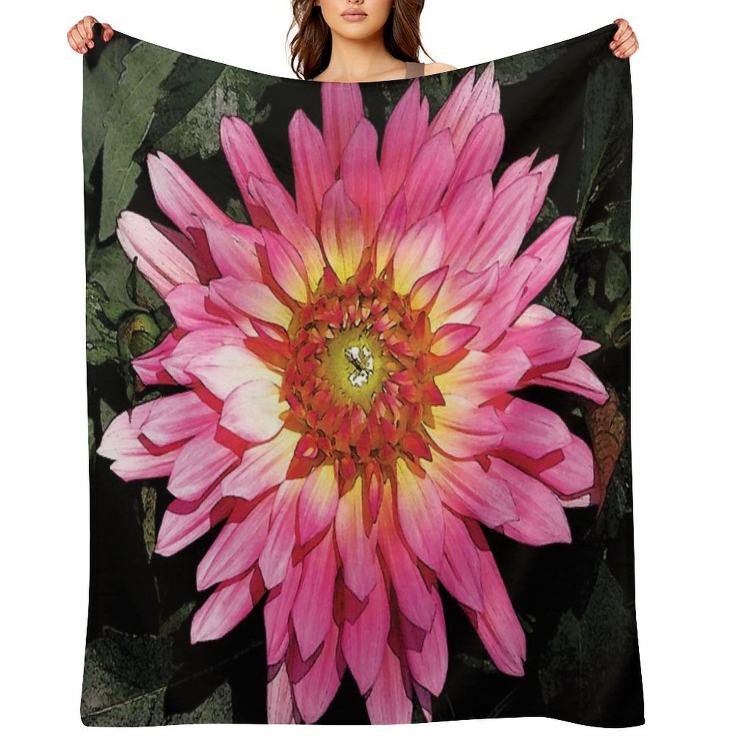 Pretty in Pink Blooming Flower Water Color Throw Blanket