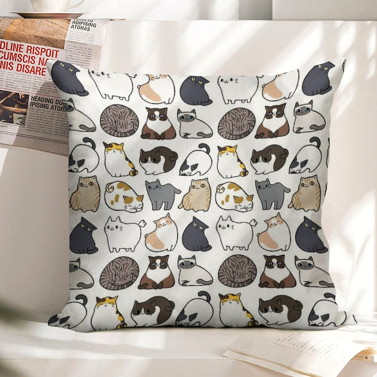 Cats Cats Cats Linen Throw Pillow Cover