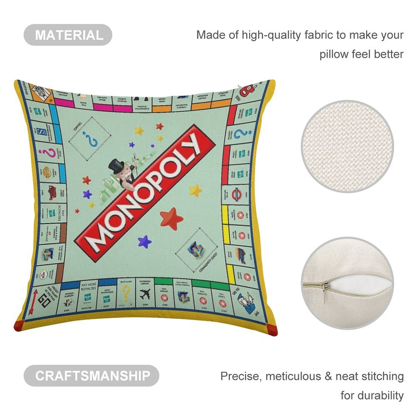 Monopoly Board Game Classic Linen Throw Pillow Cover
