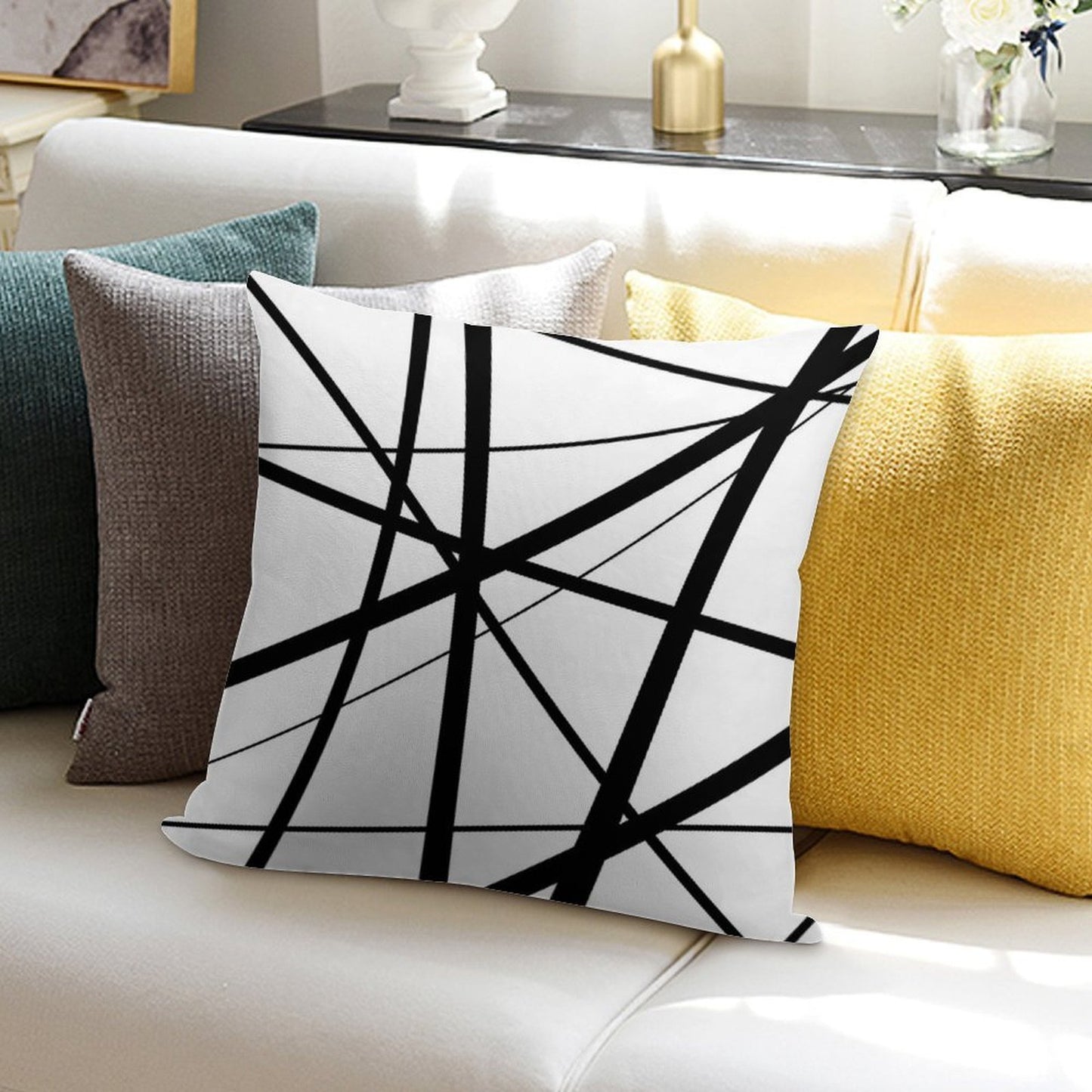Black And White Geometric Lines Soft Shrink-Resistant Throw Pillow