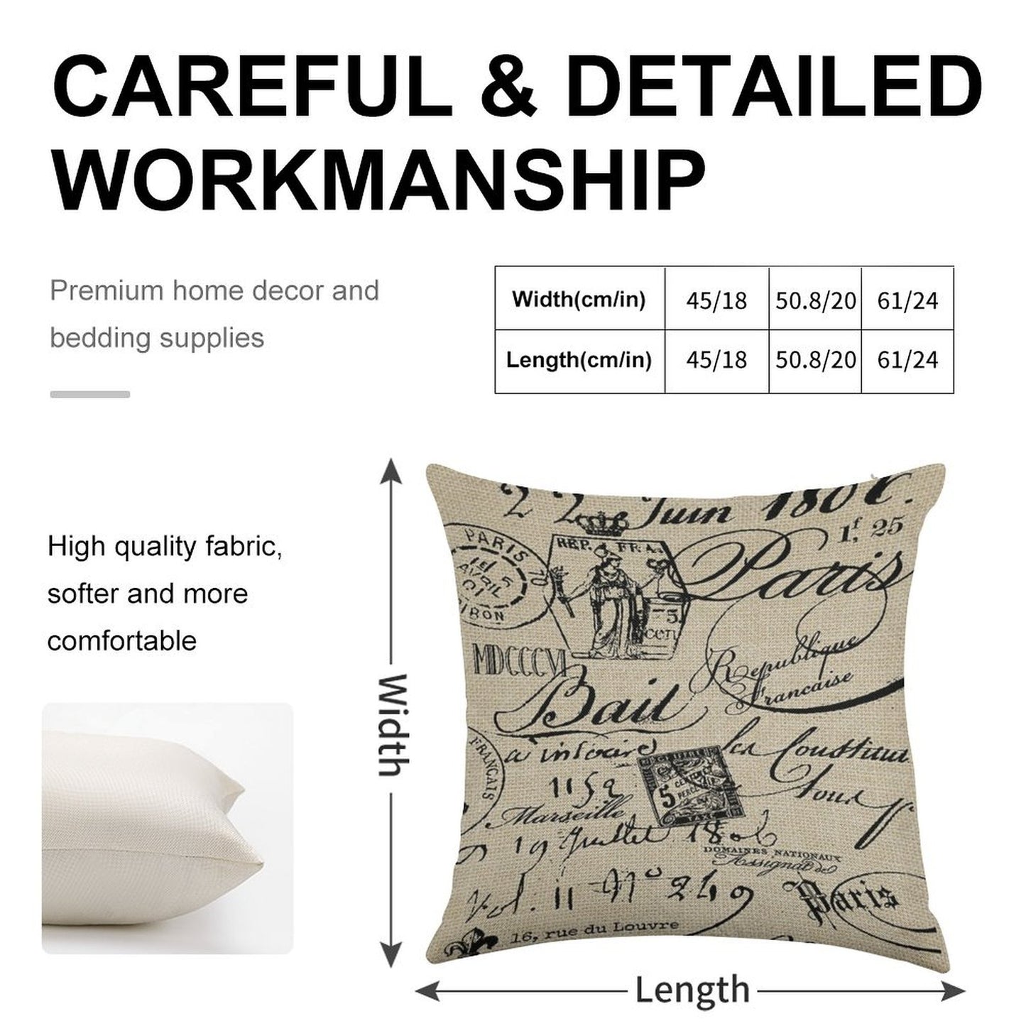 French Script Pillow Linen Throw Pillow Cover