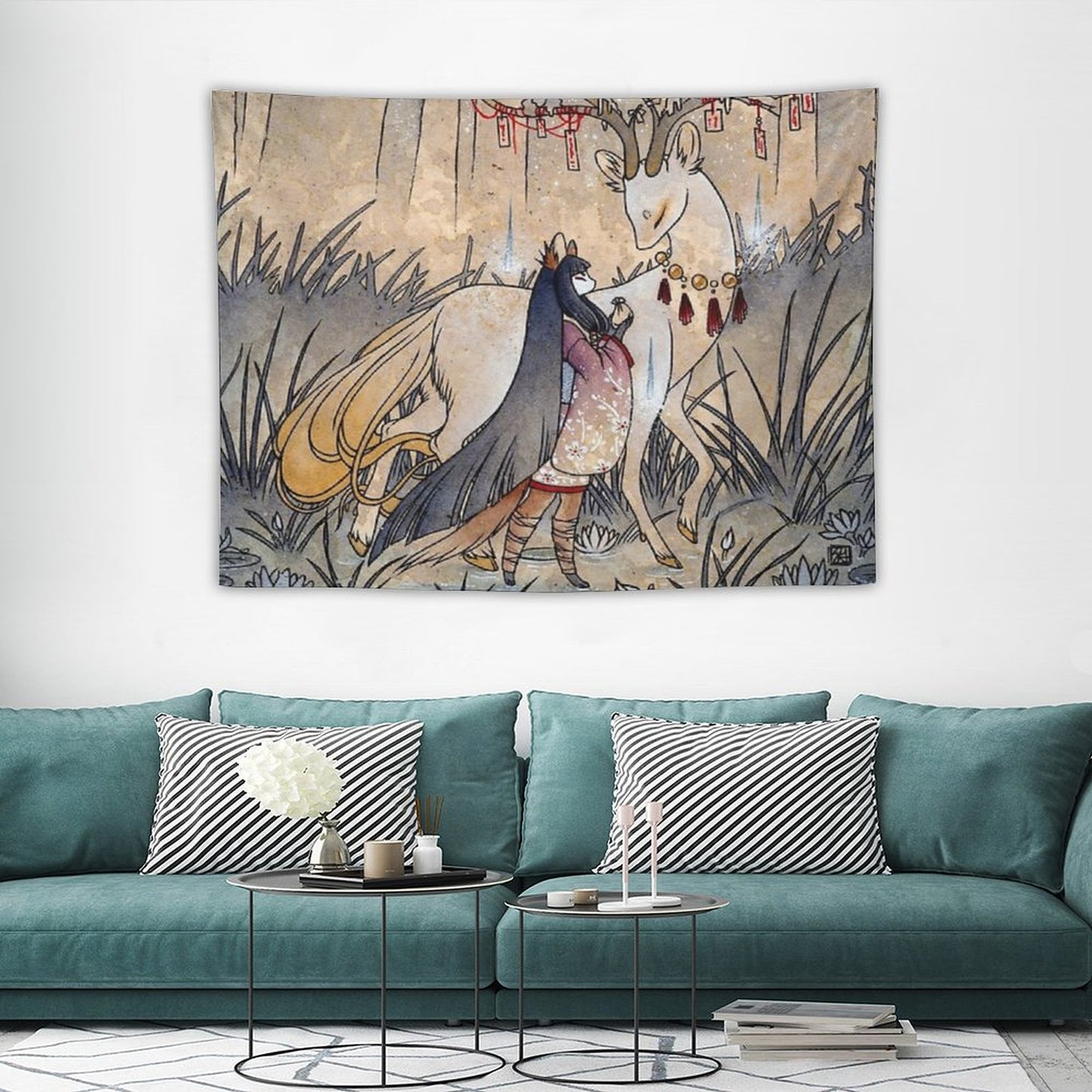 The Meeting of The Fox And Wish Spirit Tapestry