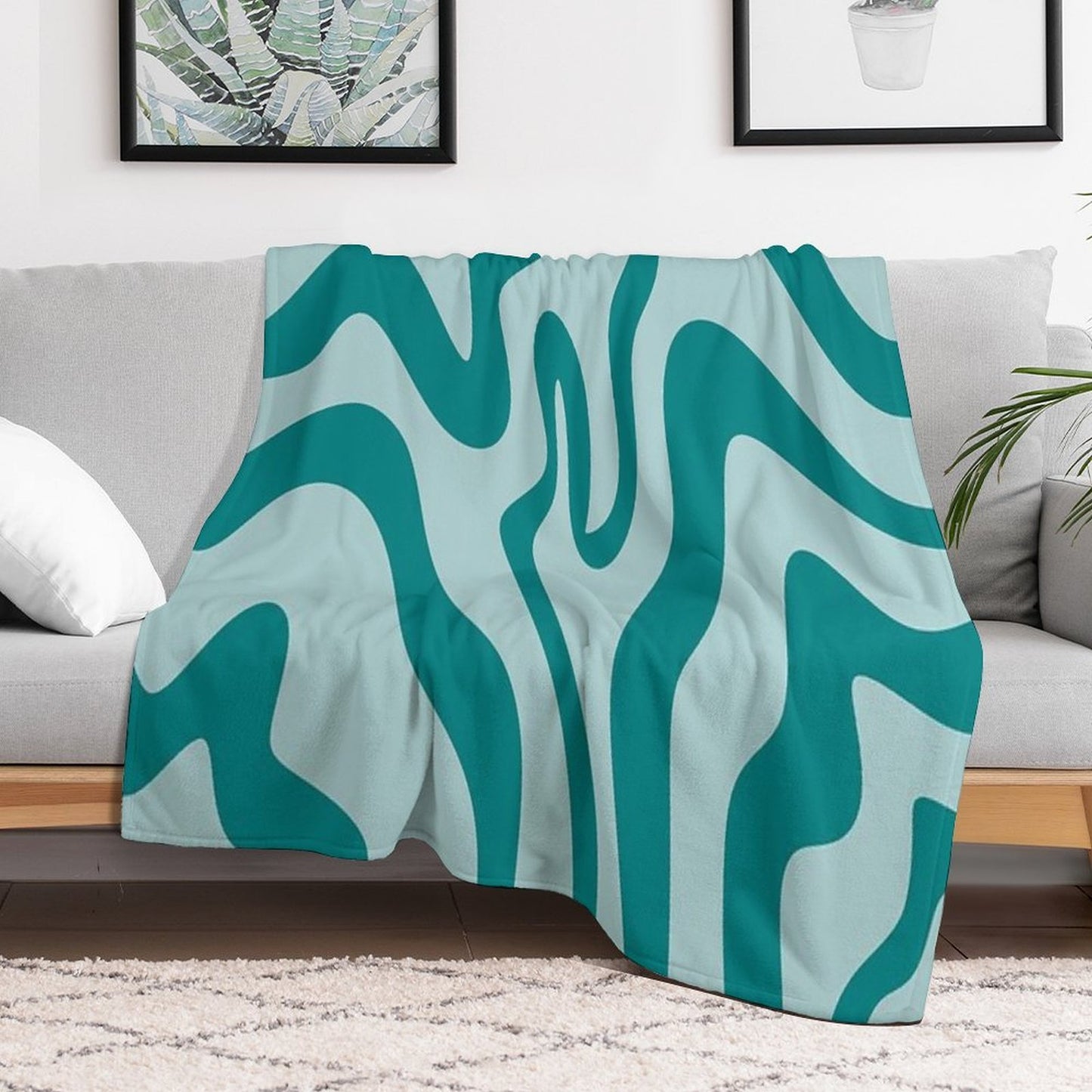 Aesthetic Modern Teal Swirl, Retro Abstract Vibes Throw Blanket