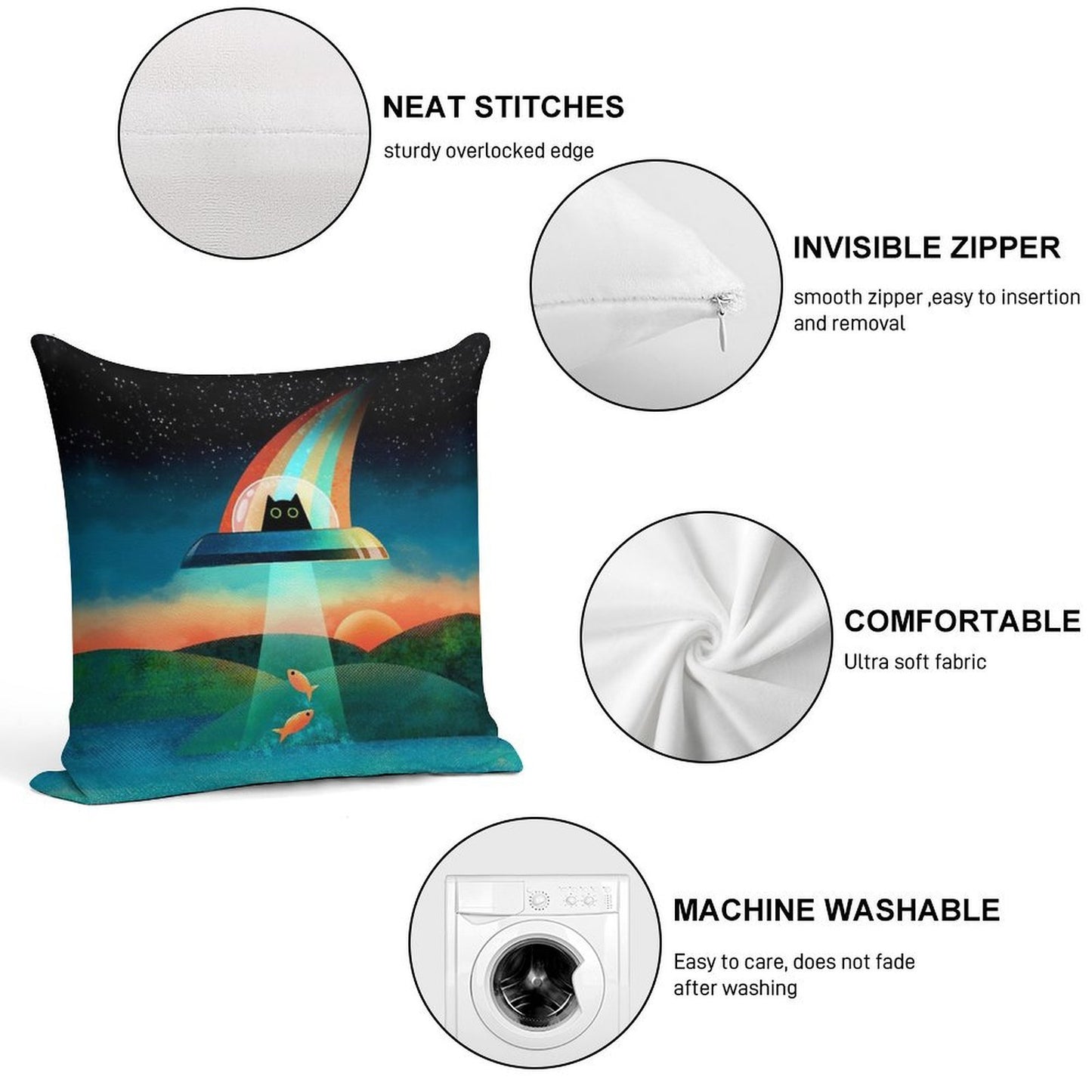 The Purrfect Alien Soft Hidden Zipper Throw Pillow