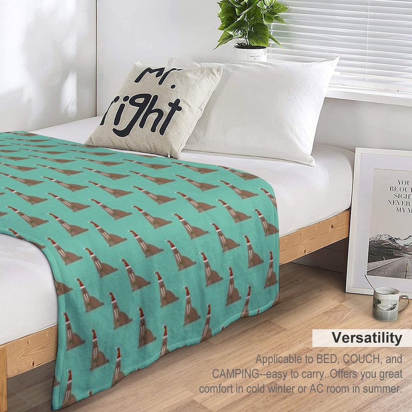 Christmas Walruses on Blue Throw Blanket