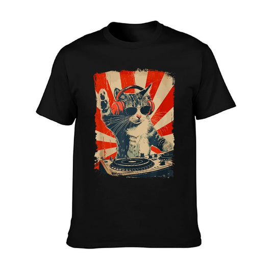 Funny DJ Cat Disco Sound Tech Headphone Music T-Shirt