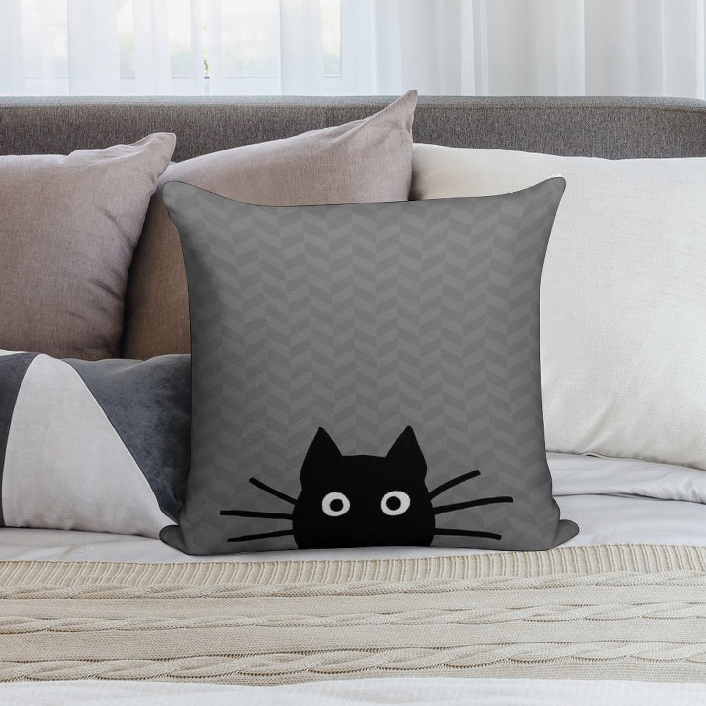 Black Cat Face Soft Gift Ready Throw Pillow