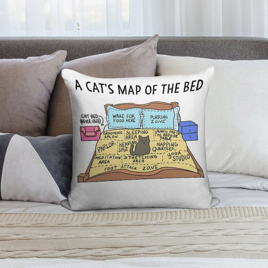 Cats Map of The Bed Funny Cat Gift for Cat Owner Soft Anti-Pilling Throw Pillow