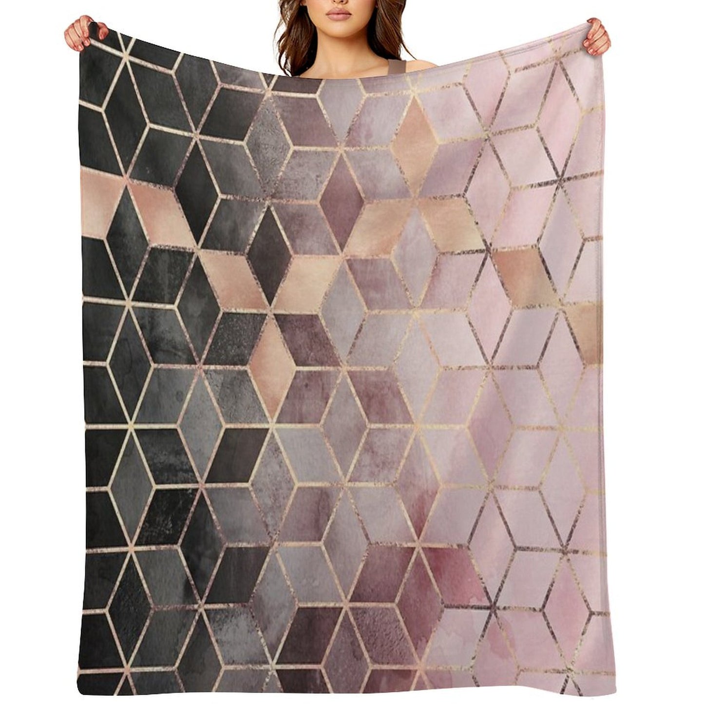 Pink And Grey Gradient Cubes Throw Blanket