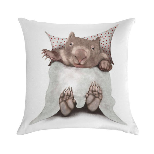 Wombat in Bed Soft Bedroom Essential Throw Pillow