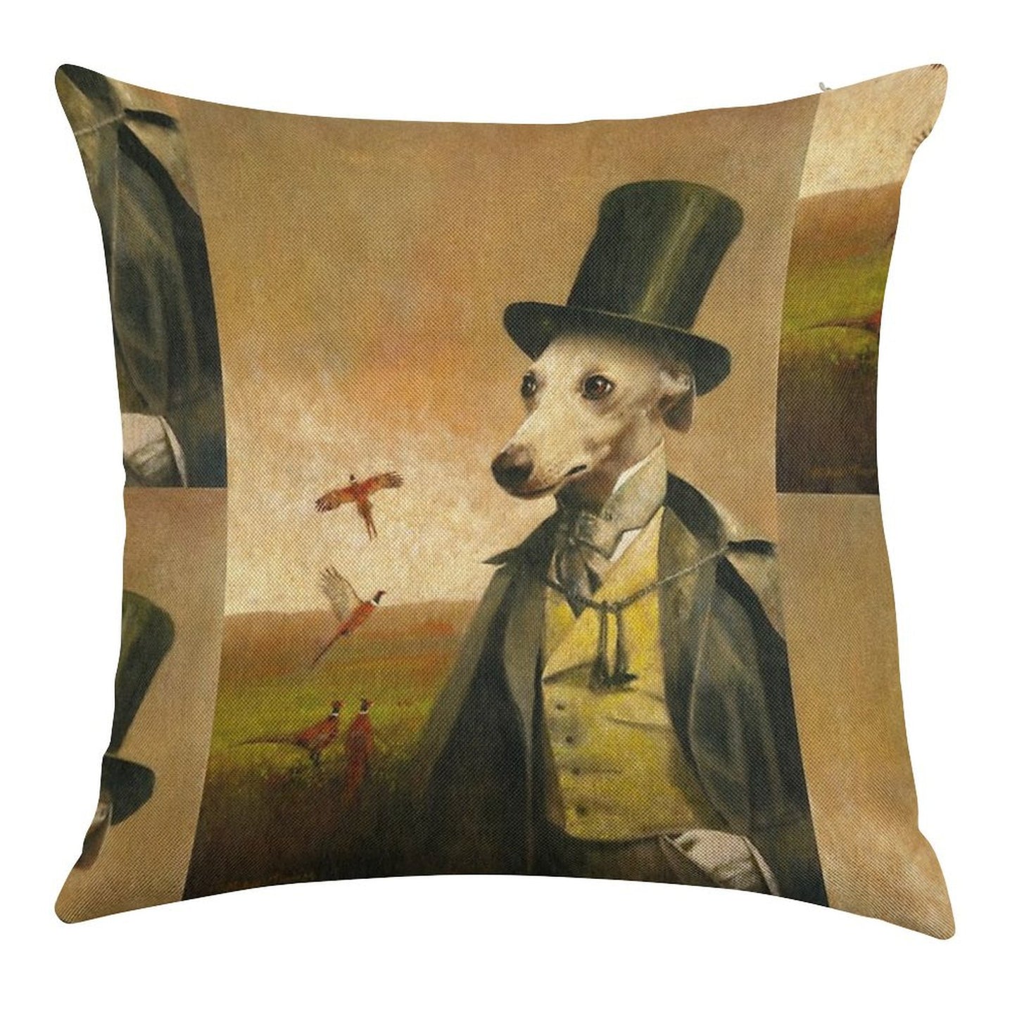 Victorian Whippet Linen Throw Pillow Cover
