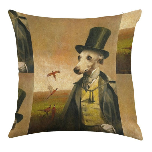 Victorian Whippet Linen Throw Pillow Cover