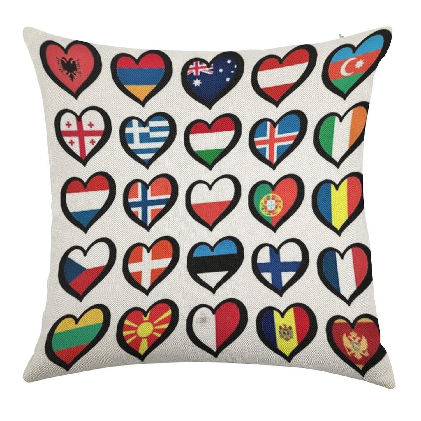 Eurovision Song Contest Flags Hearts ESC EBU Eurofans Linen Throw Pillow Cover
