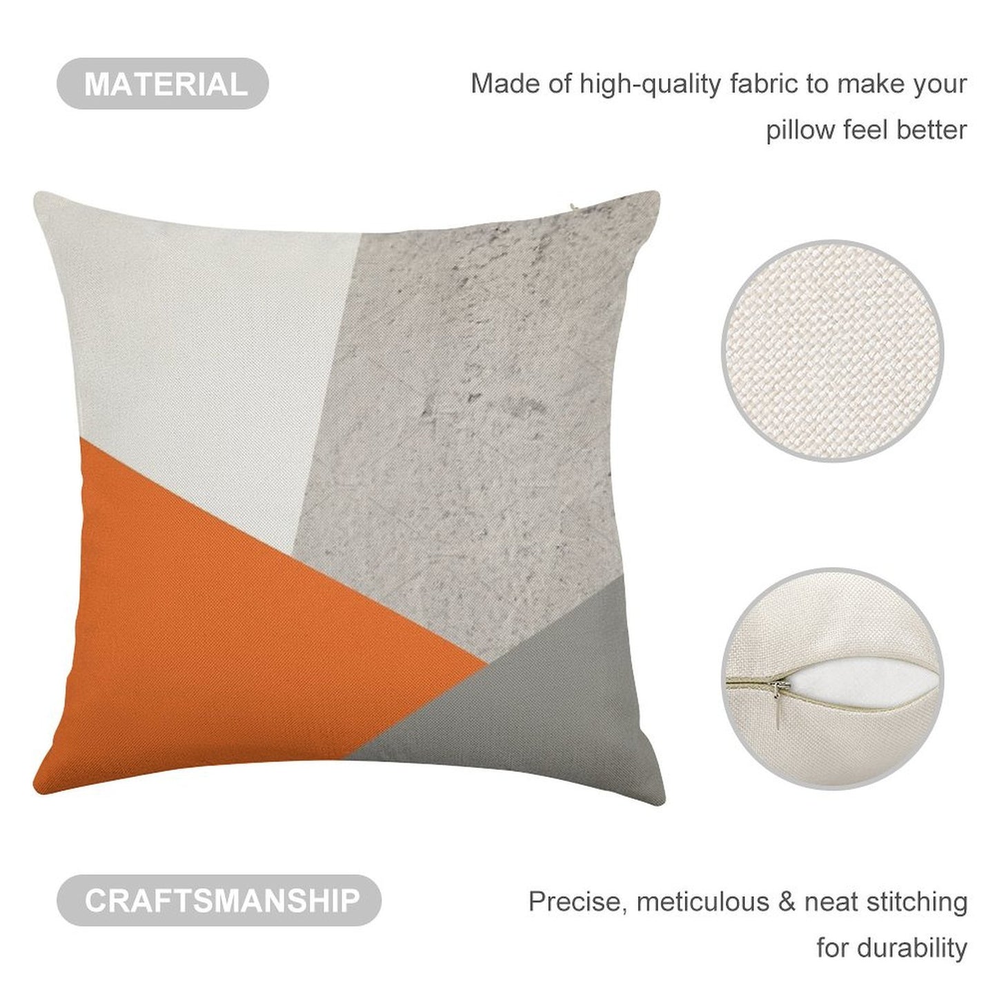 Grey Orange And Concrete Color Block Linen Throw Pillow Cover