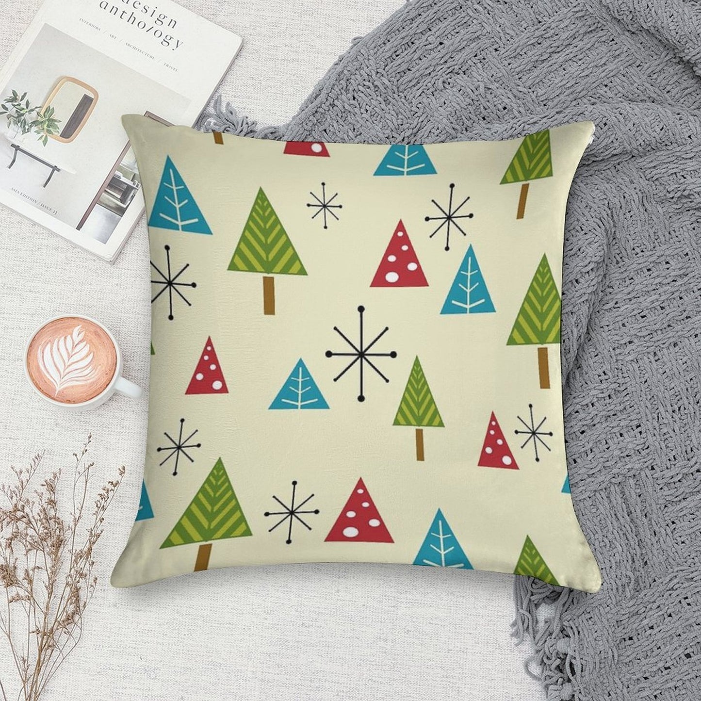 Mid Century Modern Christmas Trees Soft Reinforced Edging Throw Pillow