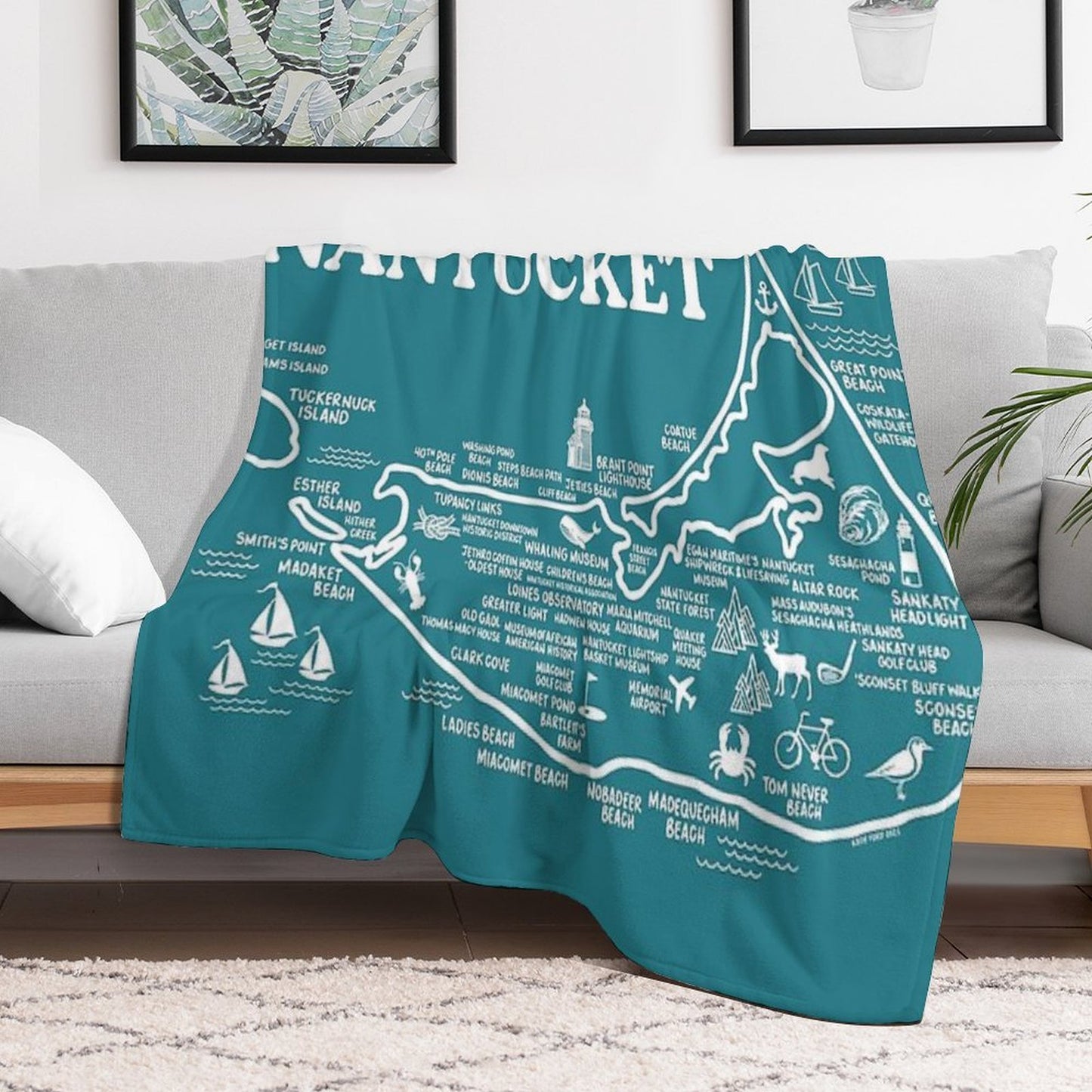 Nantucket Map Throw Blanket