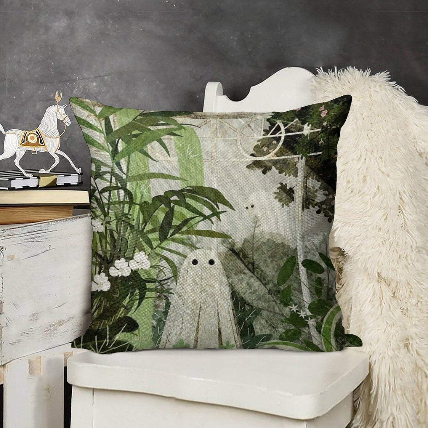 There's A Ghost in The Greenhouse Again Linen Throw Pillow Cover