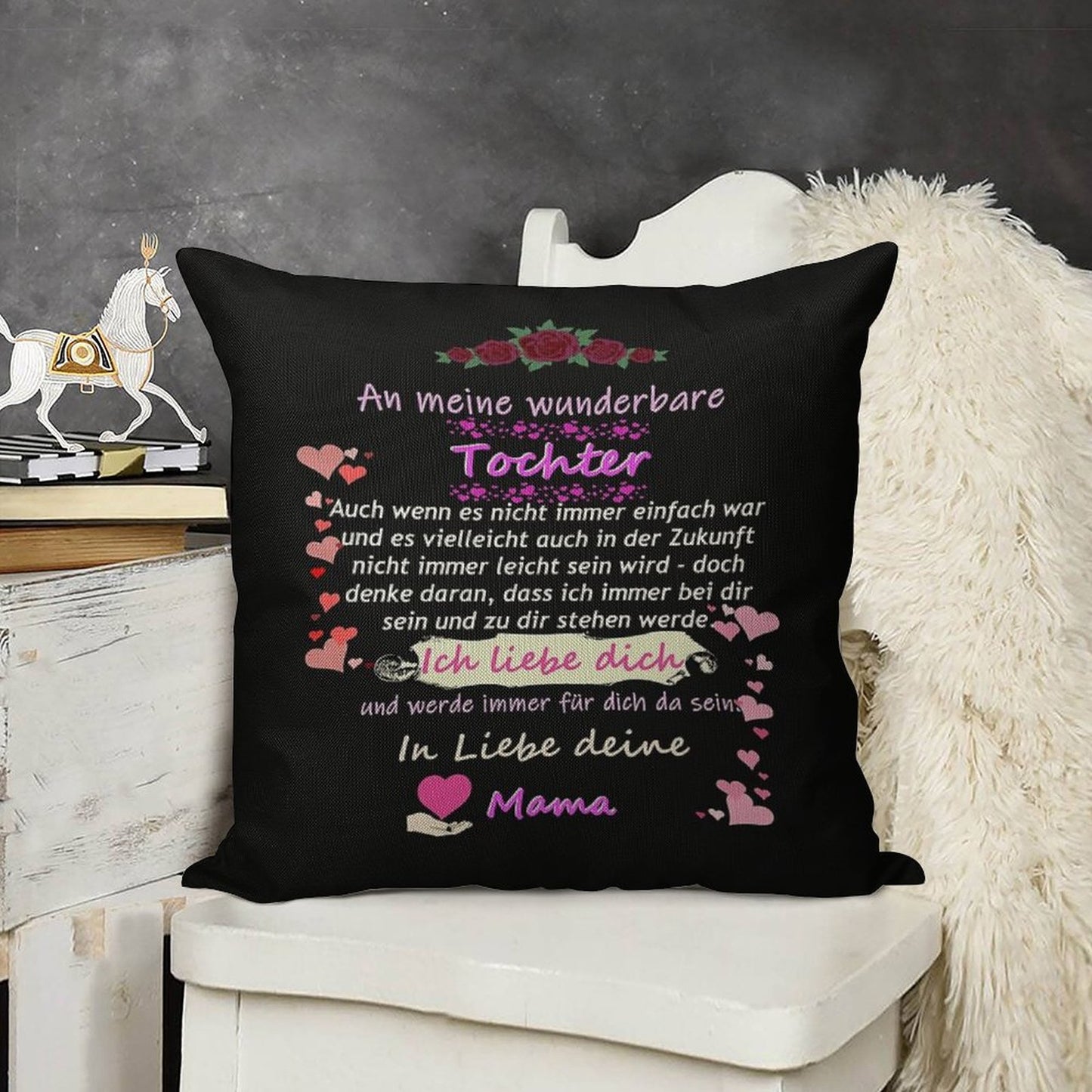 Wonderful Daughter-mother Saying Linen Throw Pillow Cover