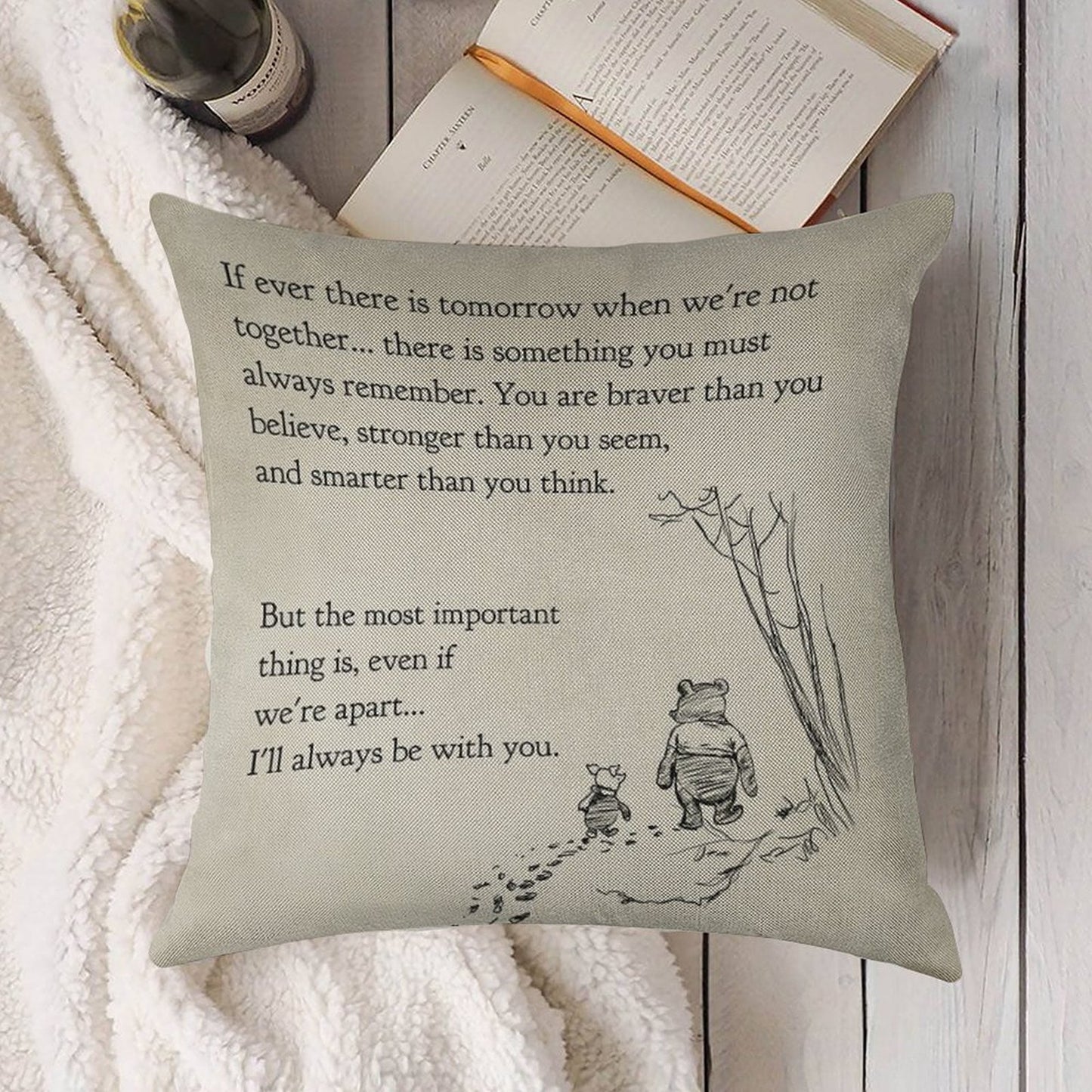 Winnie The Pooh Book Page - If Ever A Tomorrow…braver Than You Believe Linen Throw Pillow Cover