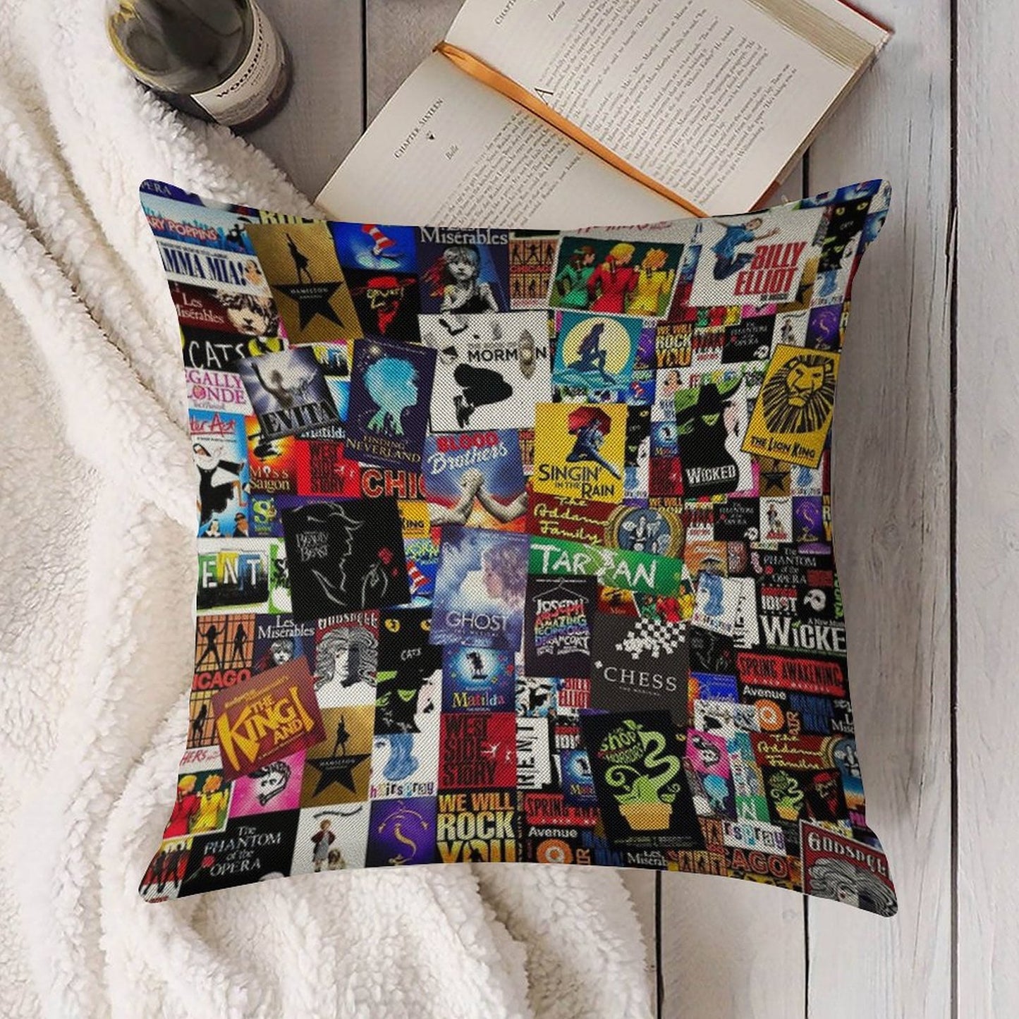Musicals Collage IV Original Linen Throw Pillow Cover