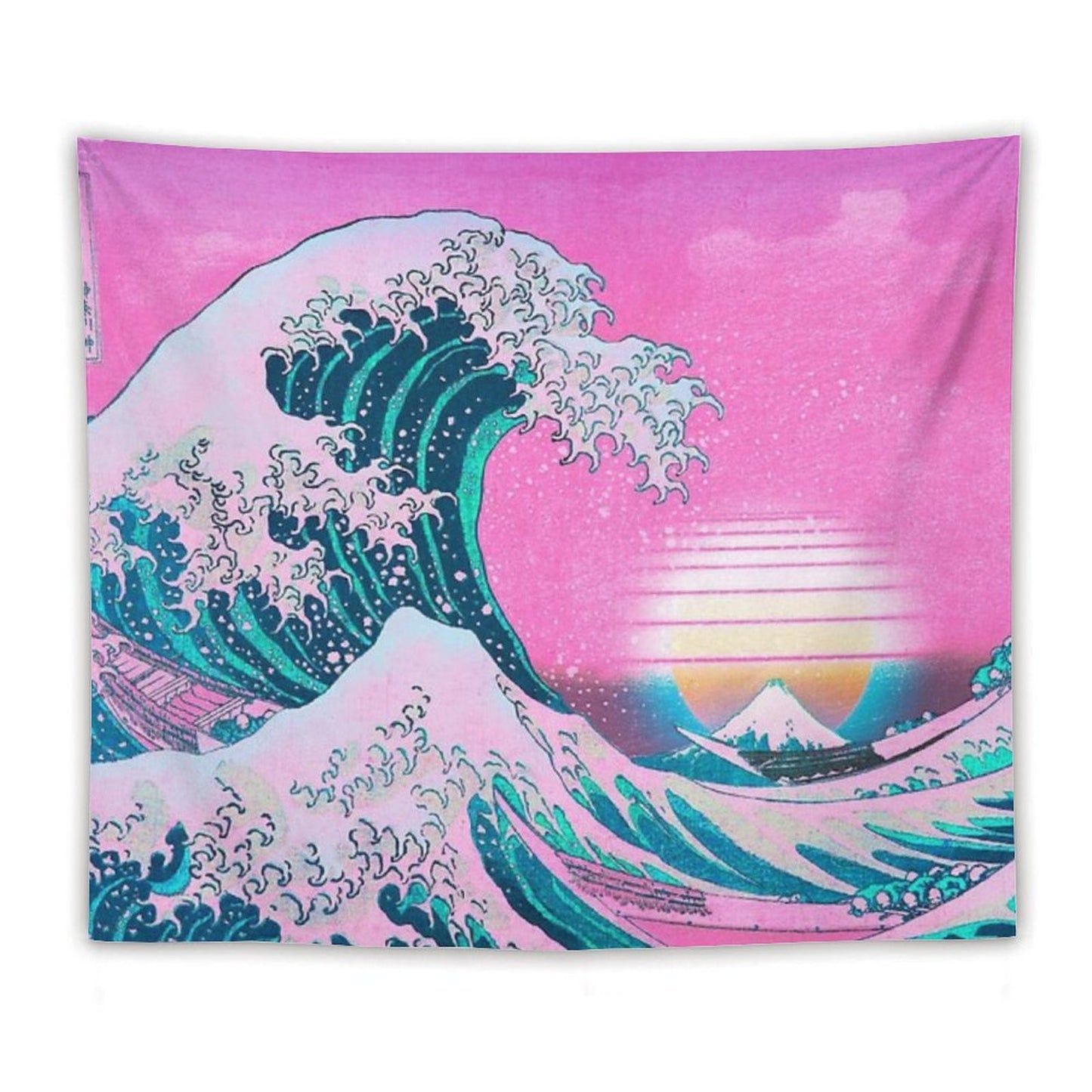 Vaporwave Aesthetic Great Wave Off Kanagawa Retro Sunset Tapestry