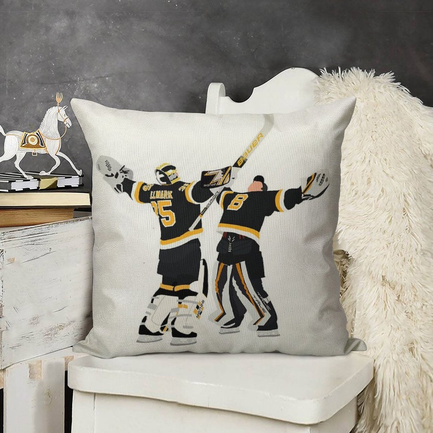 Jeremy Swayman And Linus Ullmark Hug Linen Throw Pillow Cover