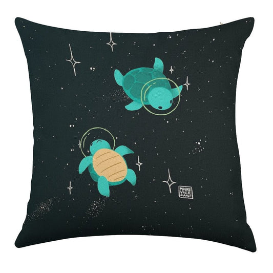 Space Turtles Linen Throw Pillow Cover