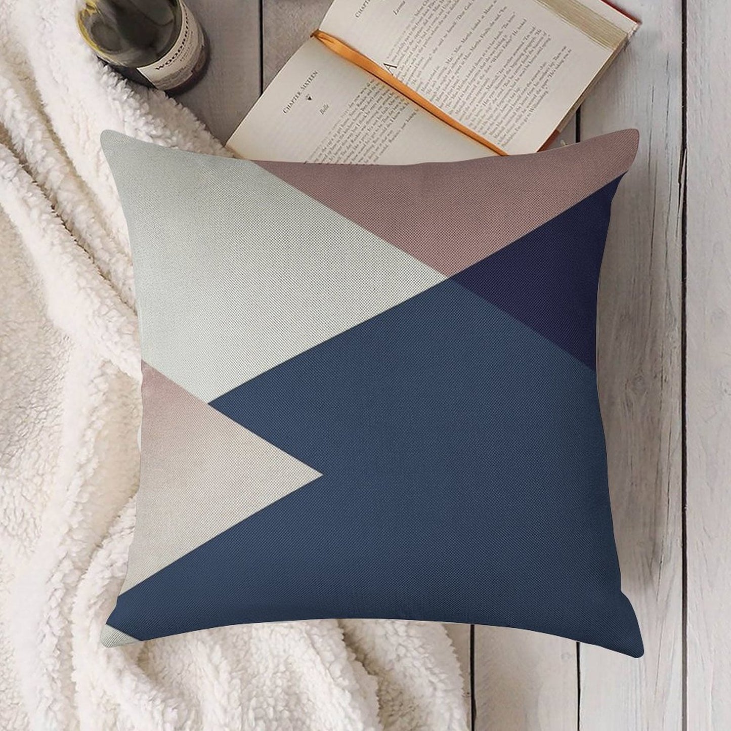 Geometrics - Blush Indigo Rose Gold Linen Throw Pillow Cover