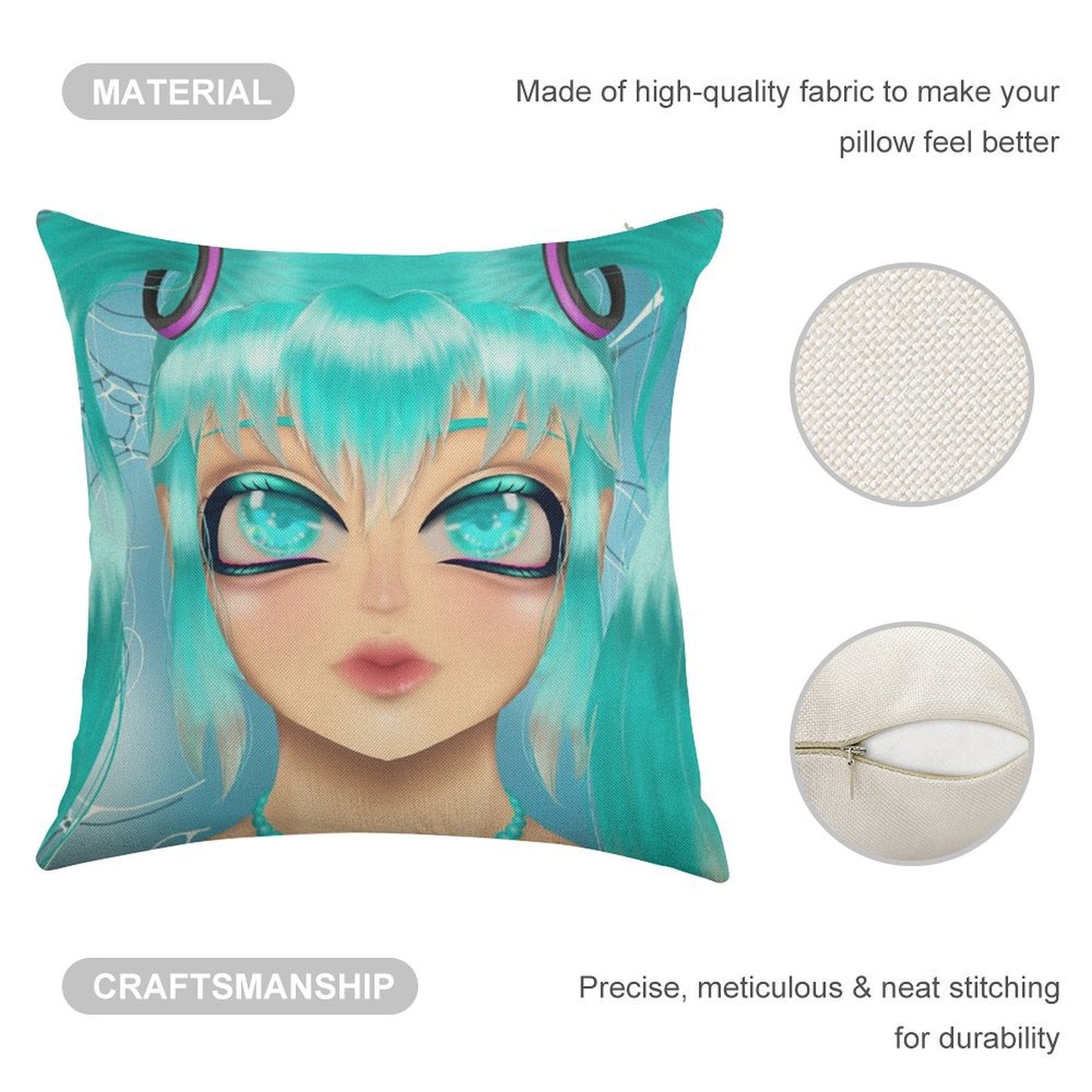 Hatsune Miku Deep Sea Lily Print Linen Throw Pillow Cover