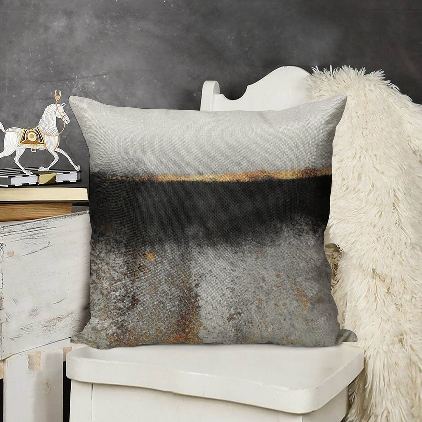 Soot And Gold Linen Throw Pillow Cover