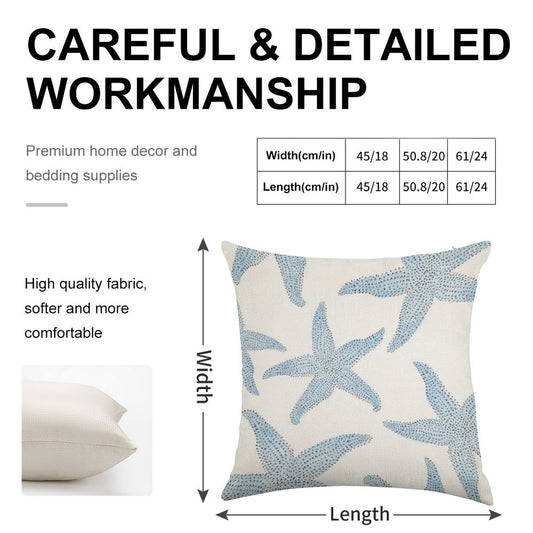 Dancing Blue Starfish Linen Throw Pillow Cover