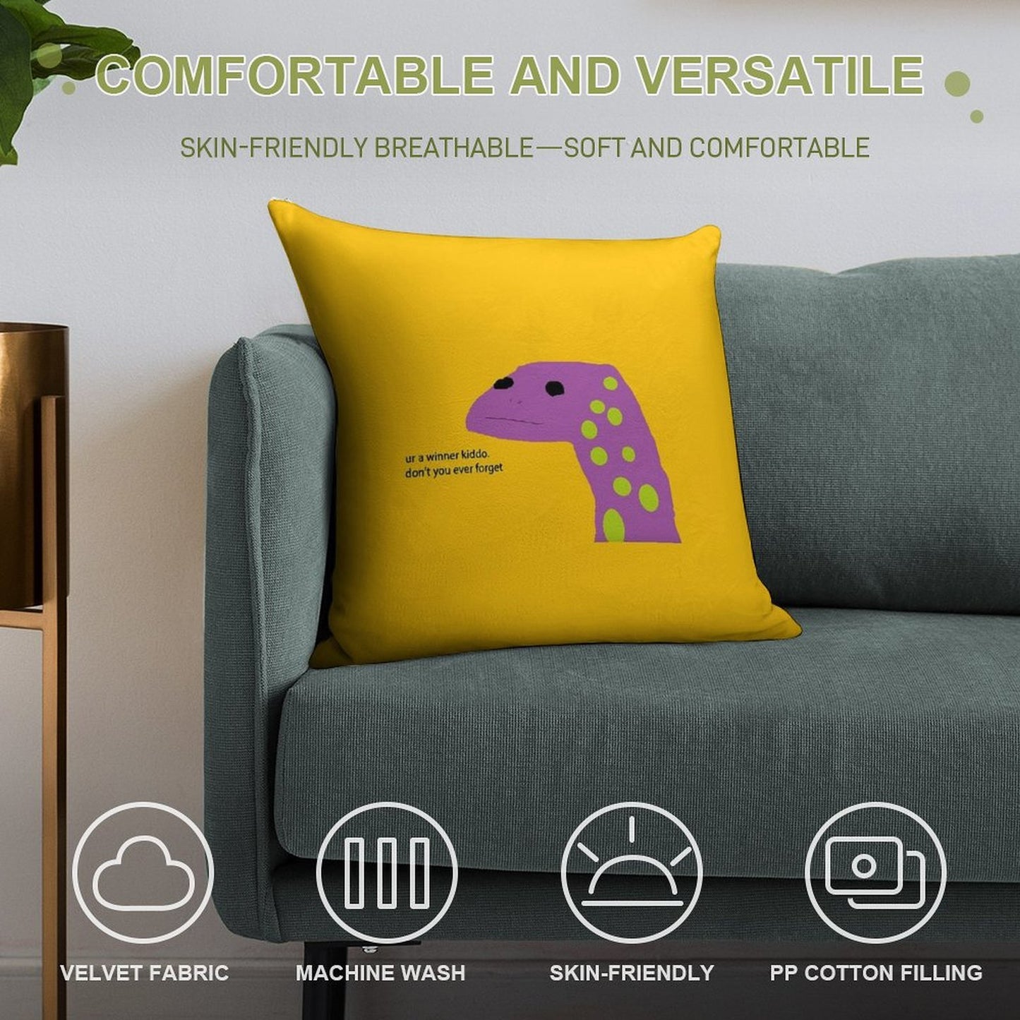 Motivational Lizard Soft Reinforced Edging Throw Pillow