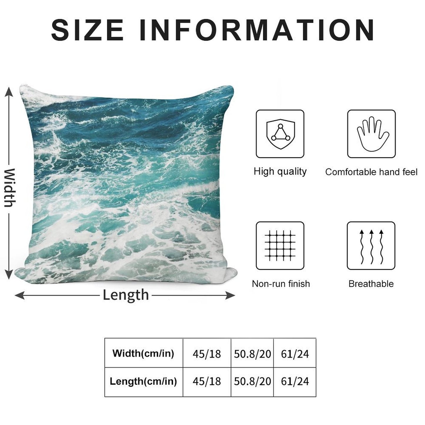 Blue Ocean Waves Soft Fade-Resistant Throw Pillow