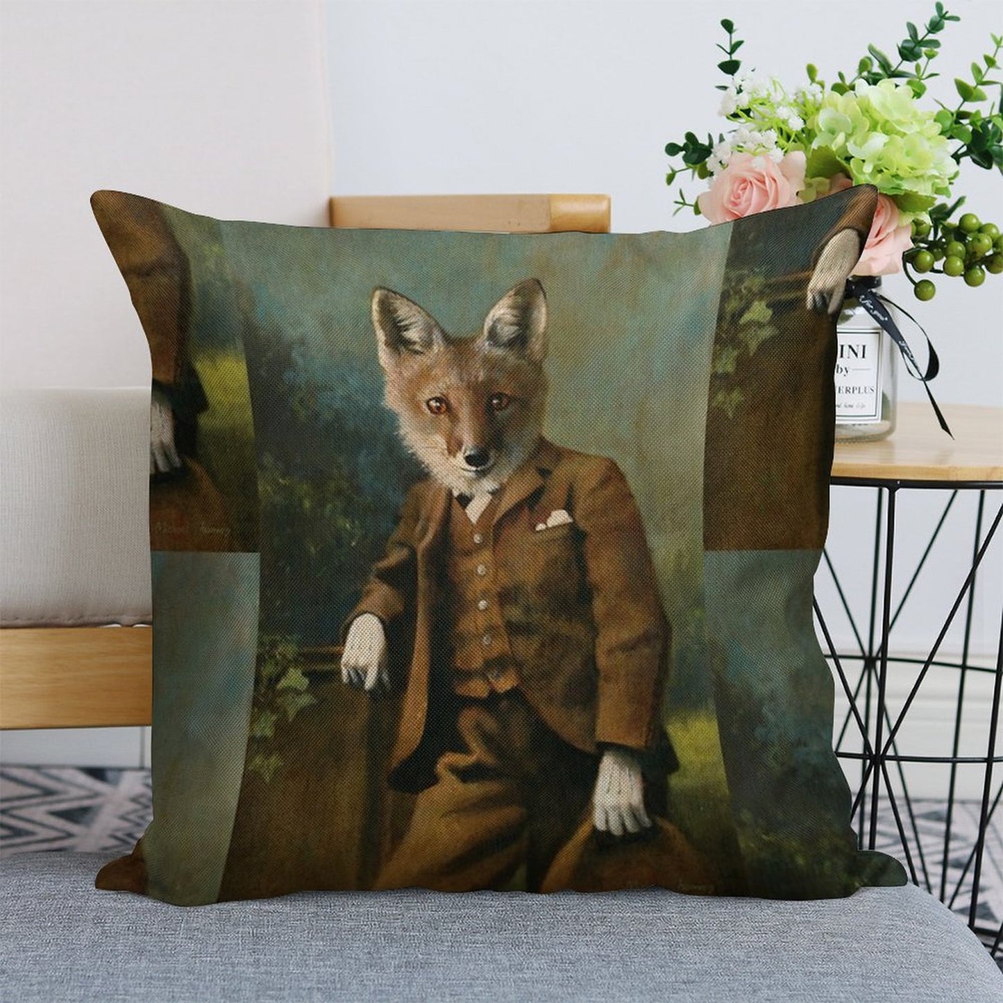 Young Master Fox Linen Throw Pillow Cover