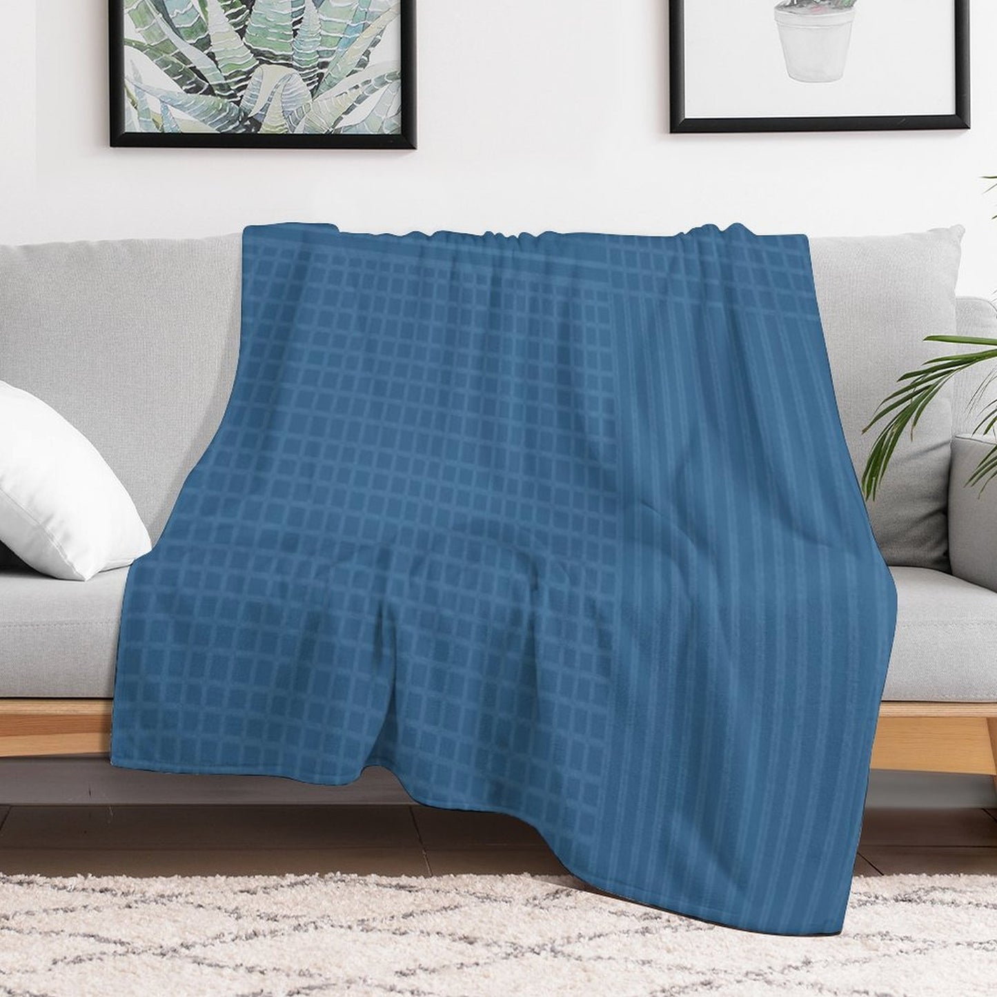 Light Stripes And Tartan on A Blue Background. Throw Blanket