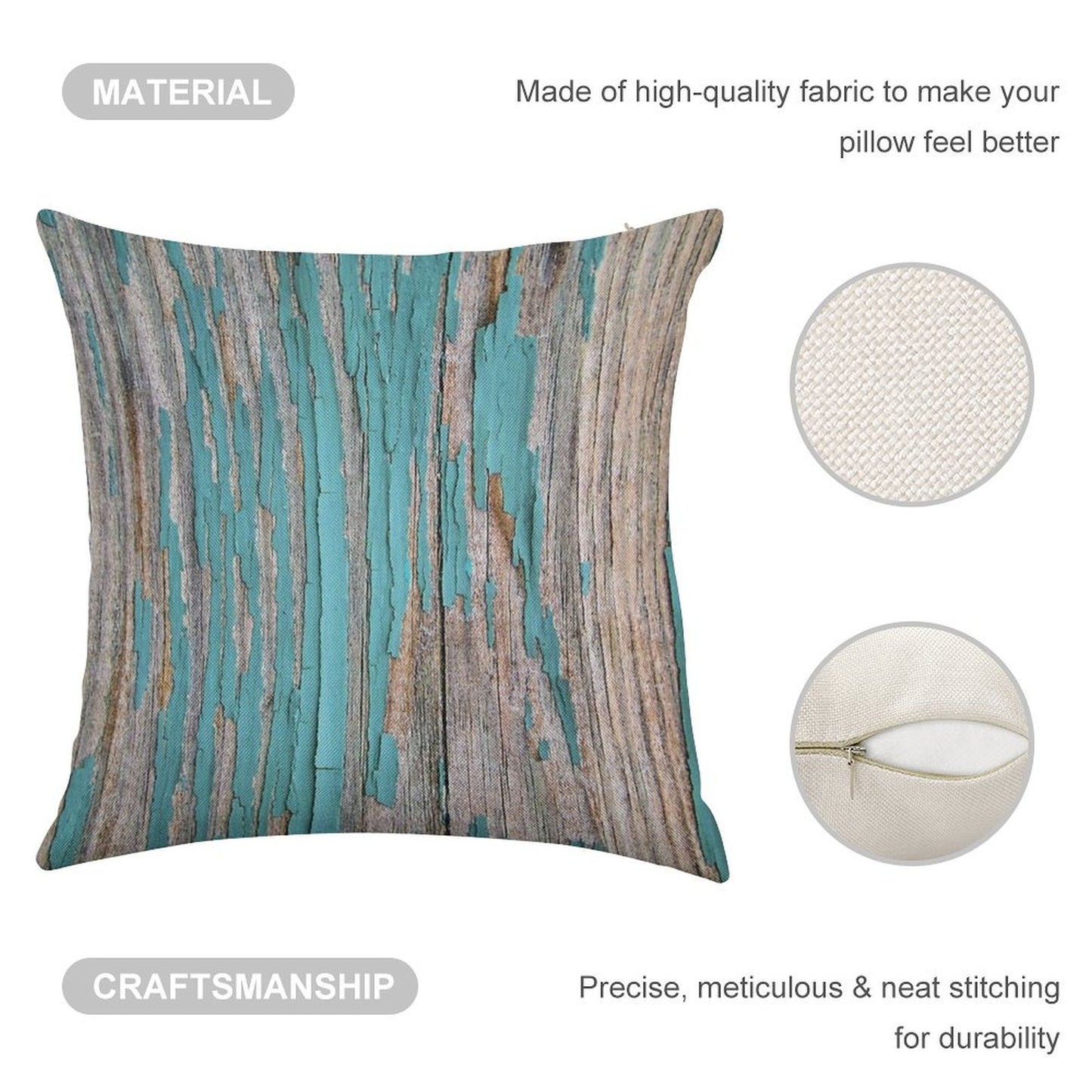 Shabby Rustic Weathered Wood Turquoise Linen Throw Pillow Cover
