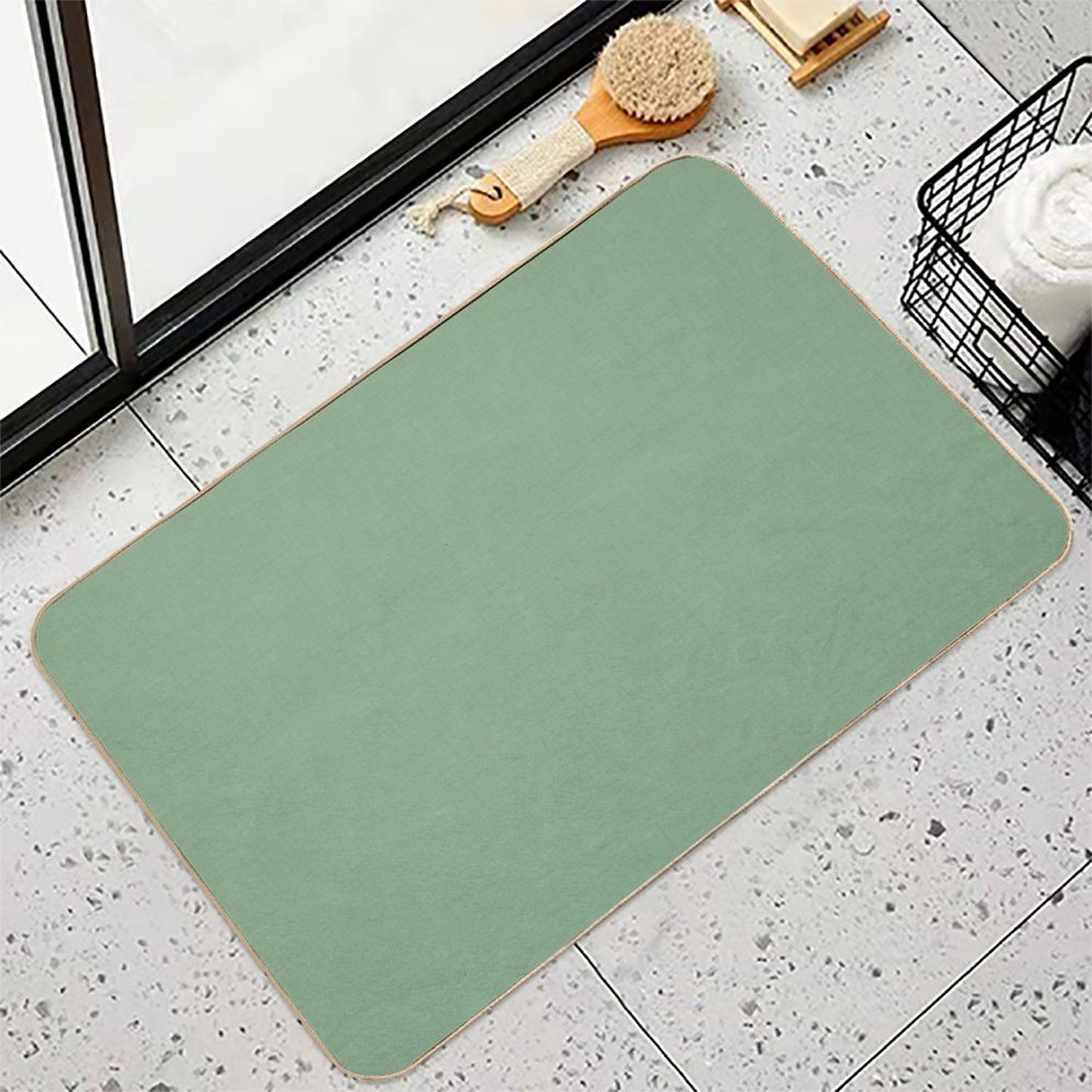 Textured Muted Green. Bath Mat