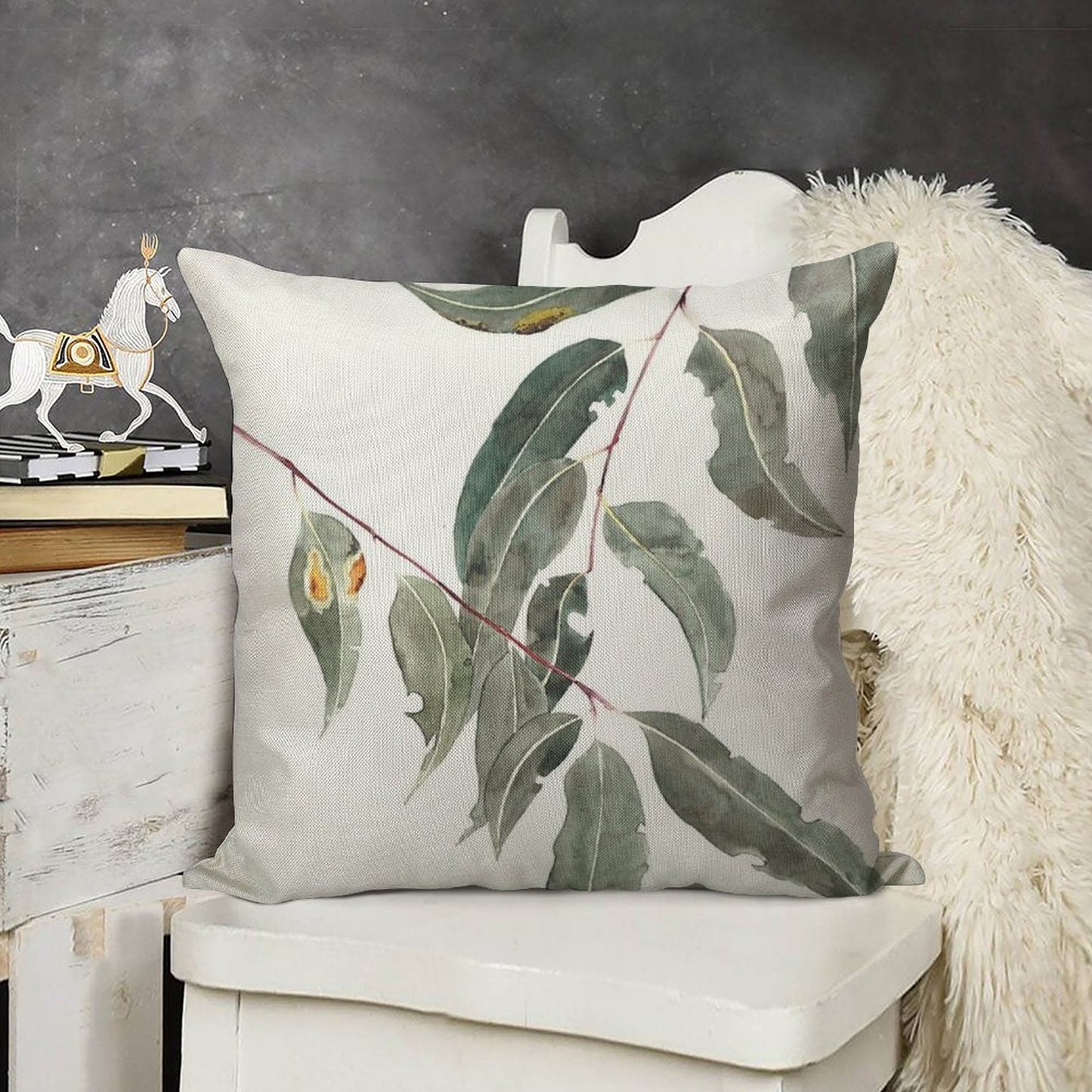 Gum Leaves Watercolour Australian Native Linen Throw Pillow Cover